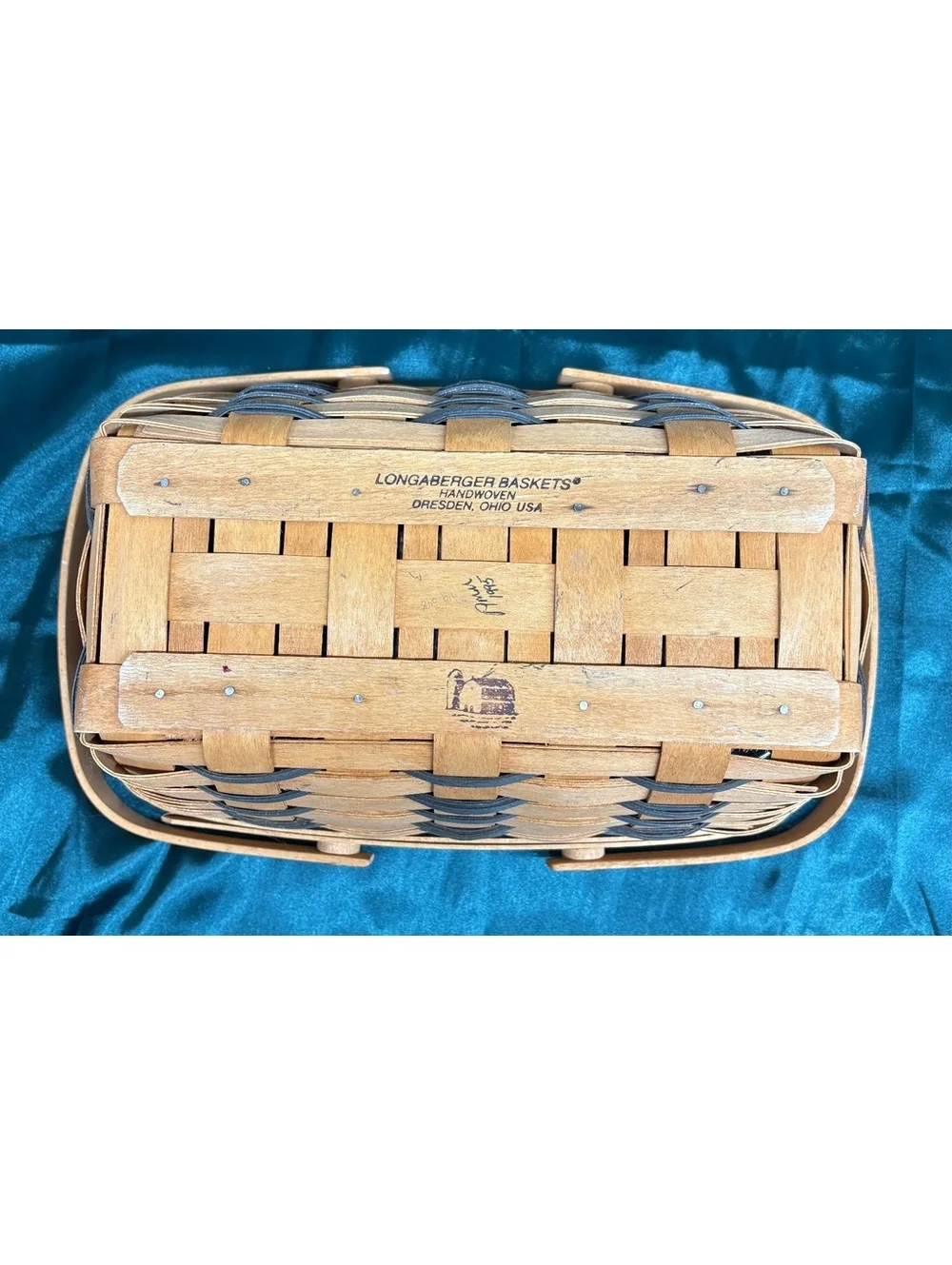 Vintage Longaberger Medium Market Basket Hunter Green Accents And Plastic Liner